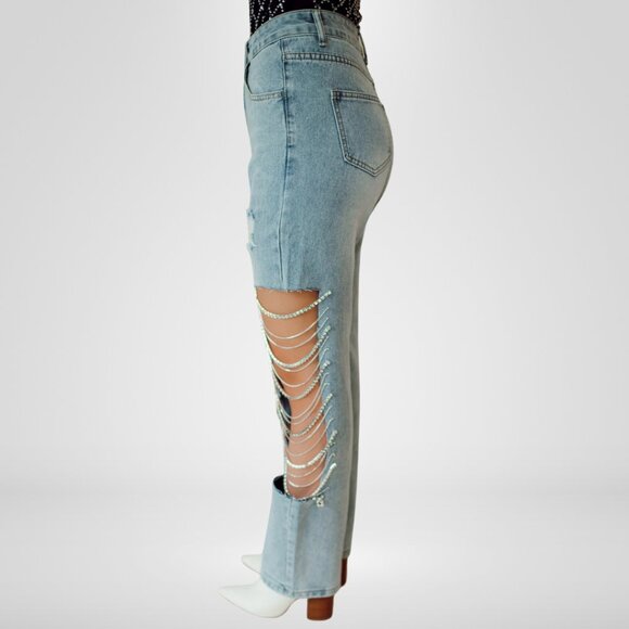 Concert Ready Rhinestone Jeans - Side Panel Cutout - Size Large (8/10) - Picture 5 of 7